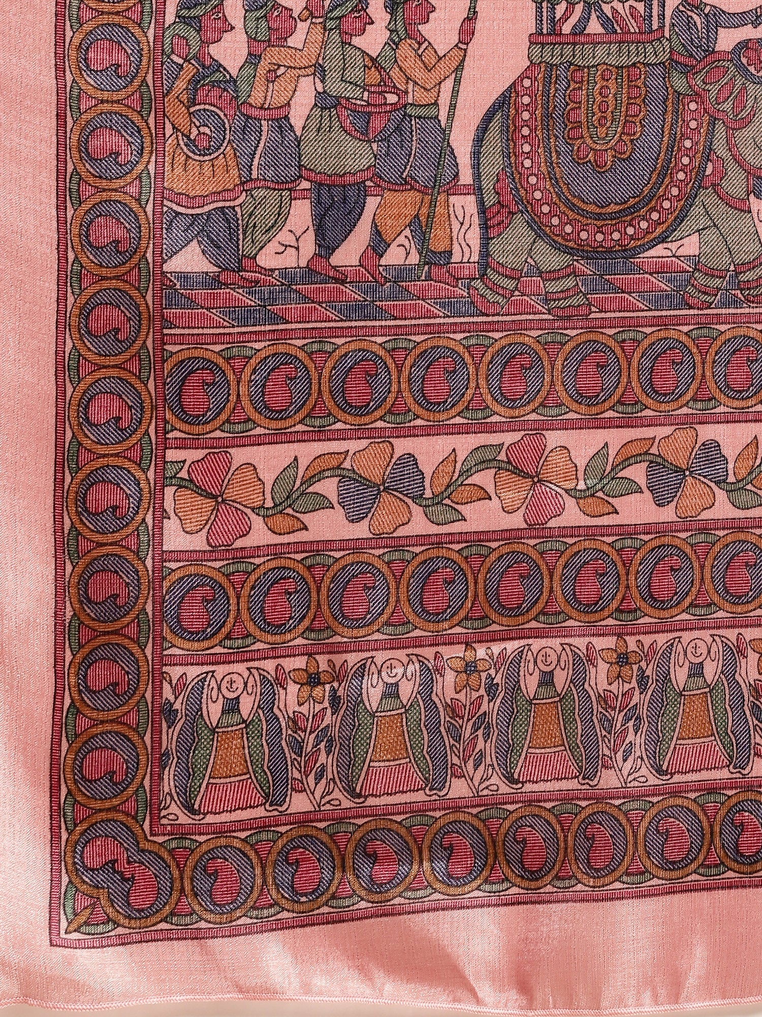 Dusty Pink Madhubani Print Silk Saree - Ressa