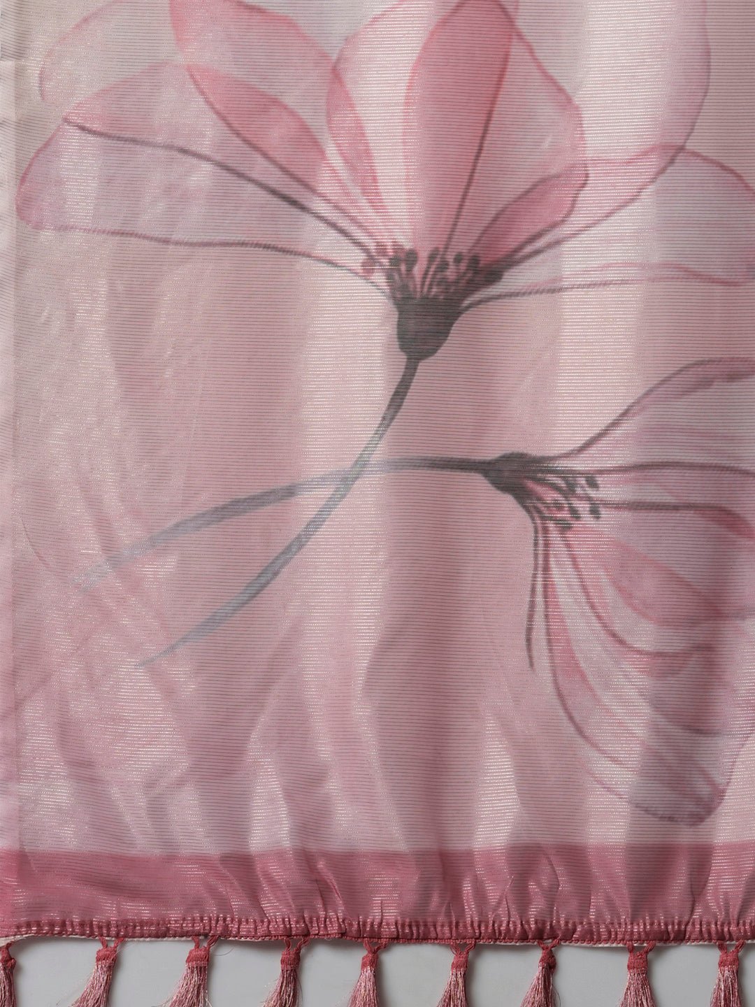 Dusty Pink Organza Saree with Watercolour Floral Print - Ressa