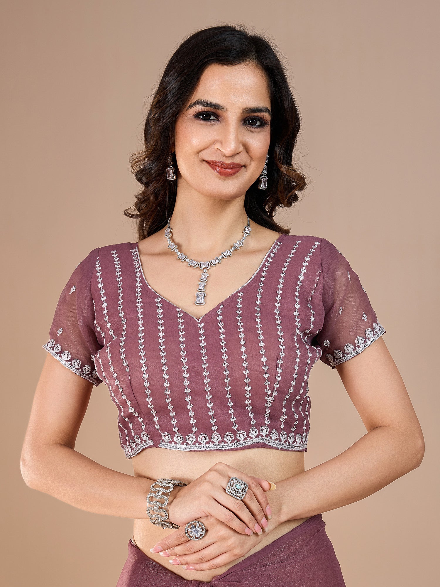 Dusty Pink Tissue Embroidery Saree - Ressa
