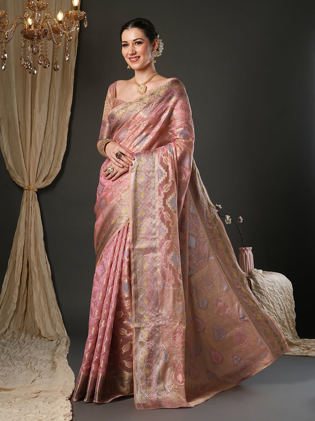 Dusty rose Banarasi Orgnaza Saree - Ressa