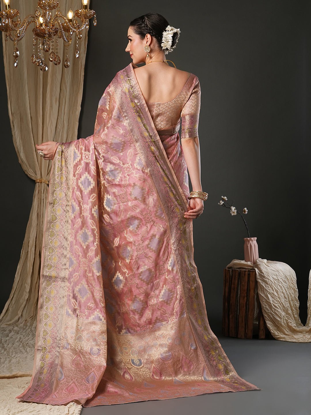 Dusty rose Banarasi Orgnaza Saree - Ressa