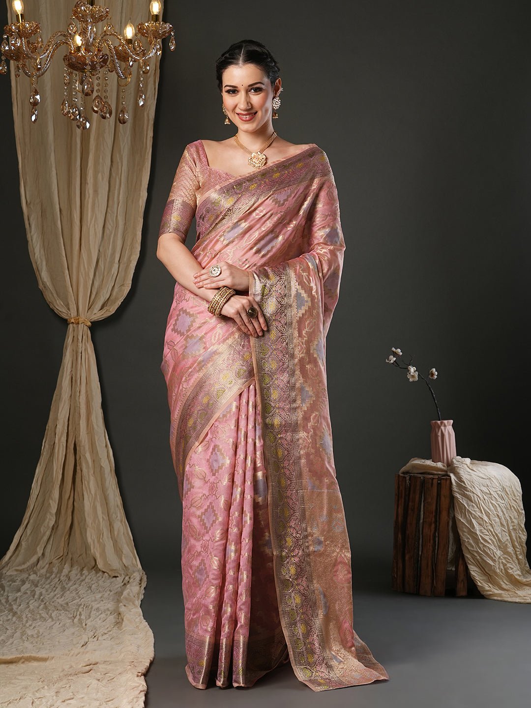 Dusty rose Banarasi Orgnaza Saree - Ressa