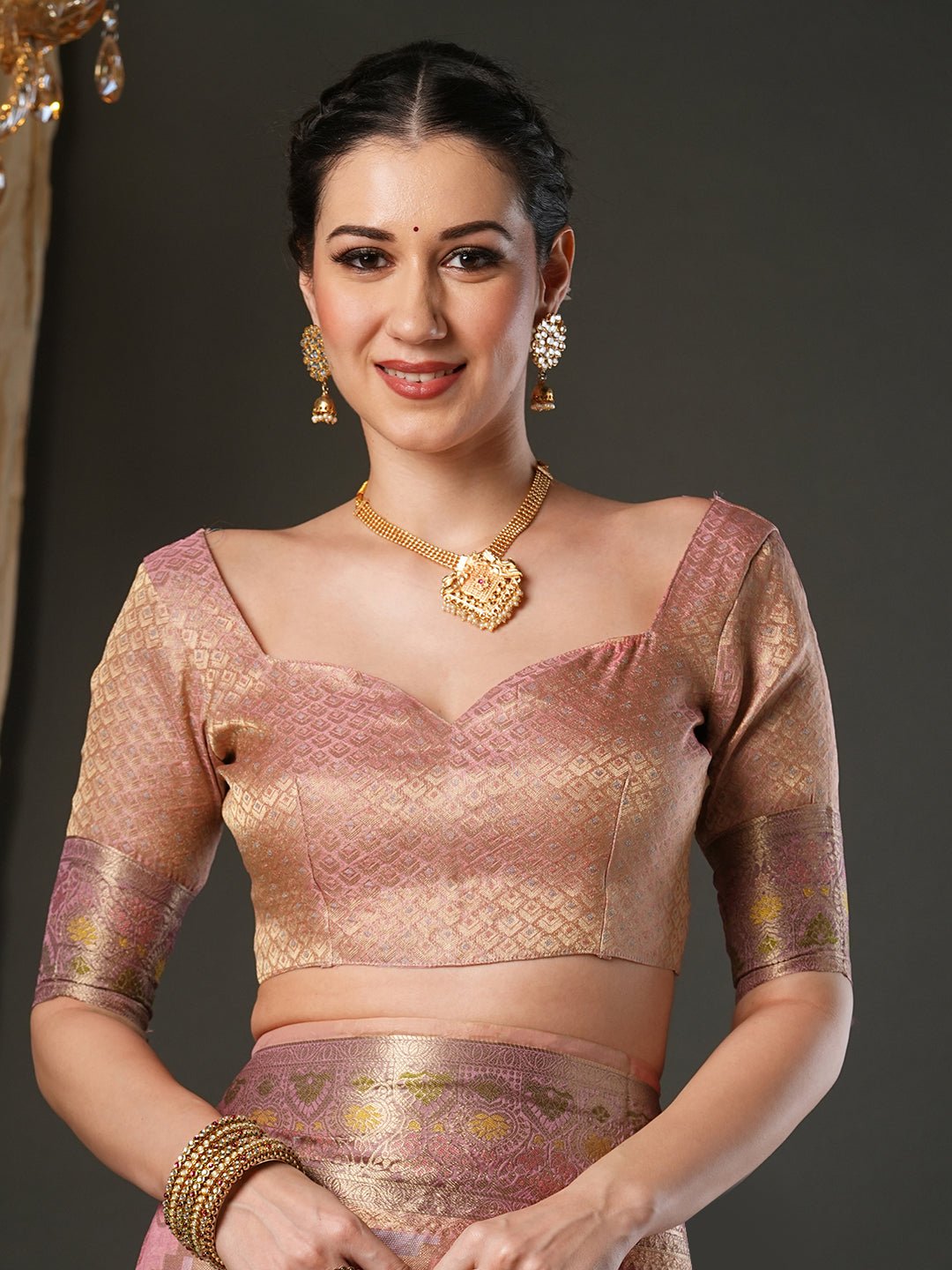 Dusty rose Banarasi Orgnaza Saree - Ressa