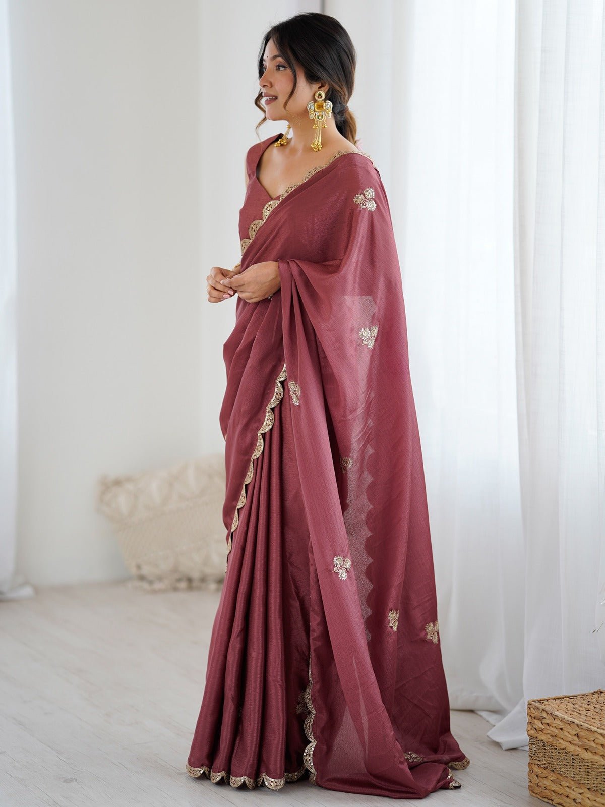 Dusty Rose Chiffon Saree - Ressa
