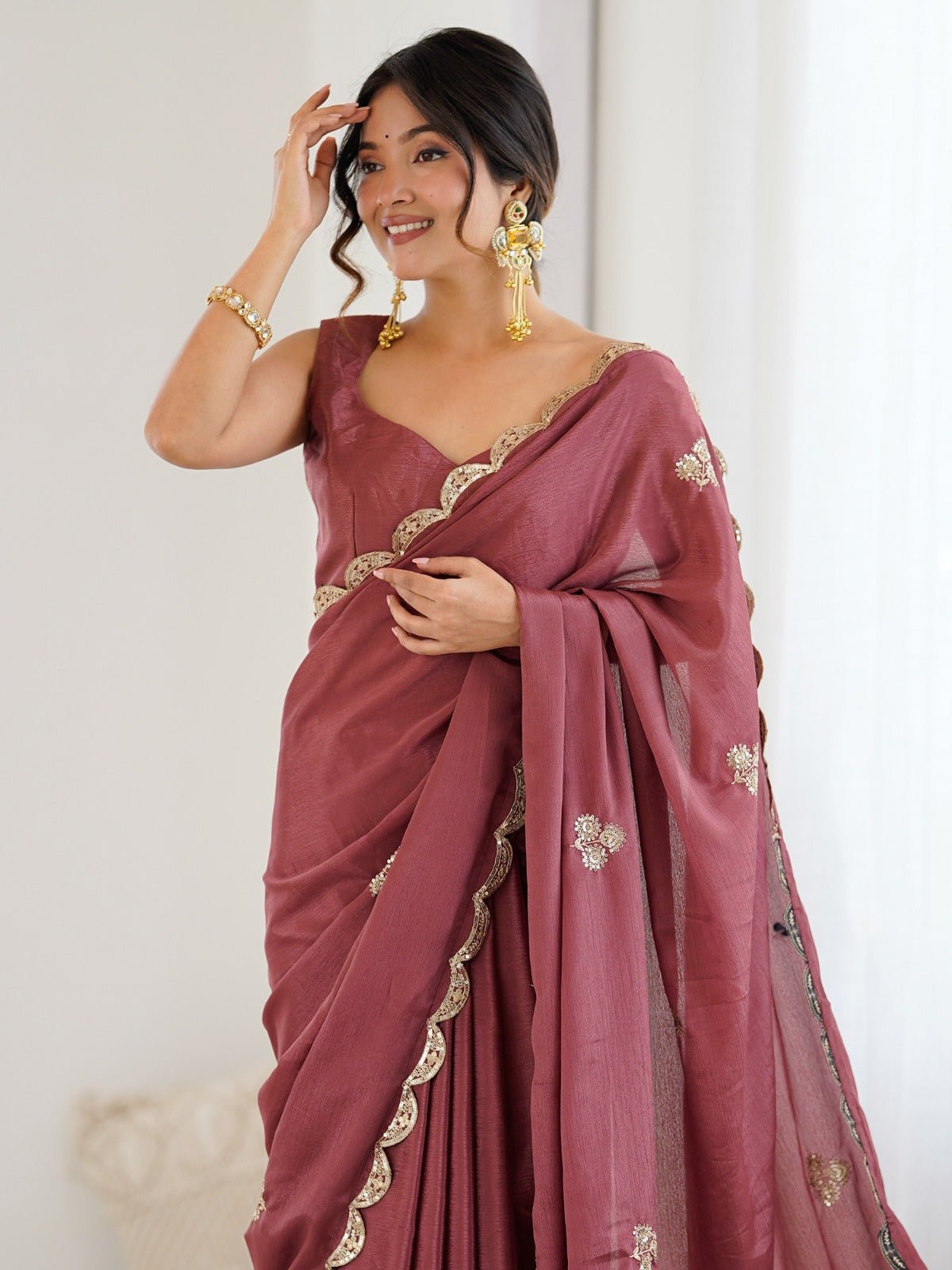 Dusty Rose Chiffon Saree - Ressa