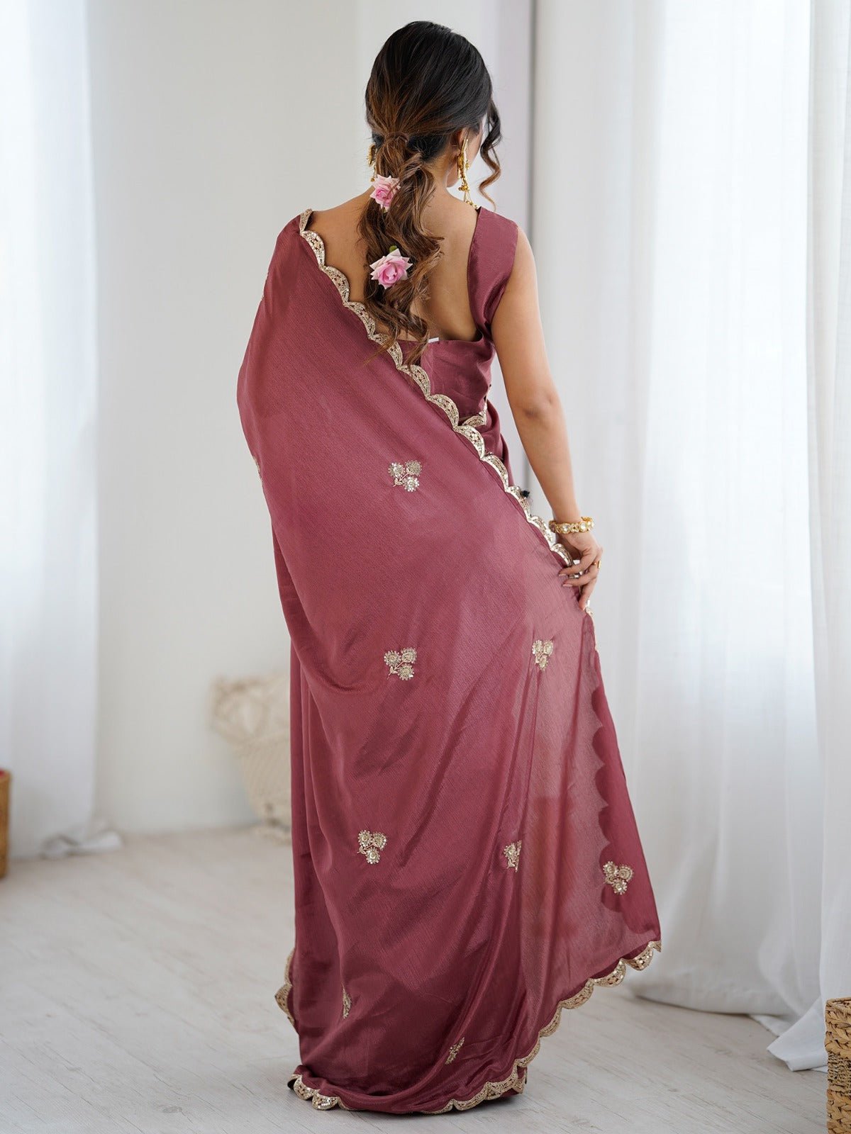 Dusty Rose Chiffon Saree - Ressa