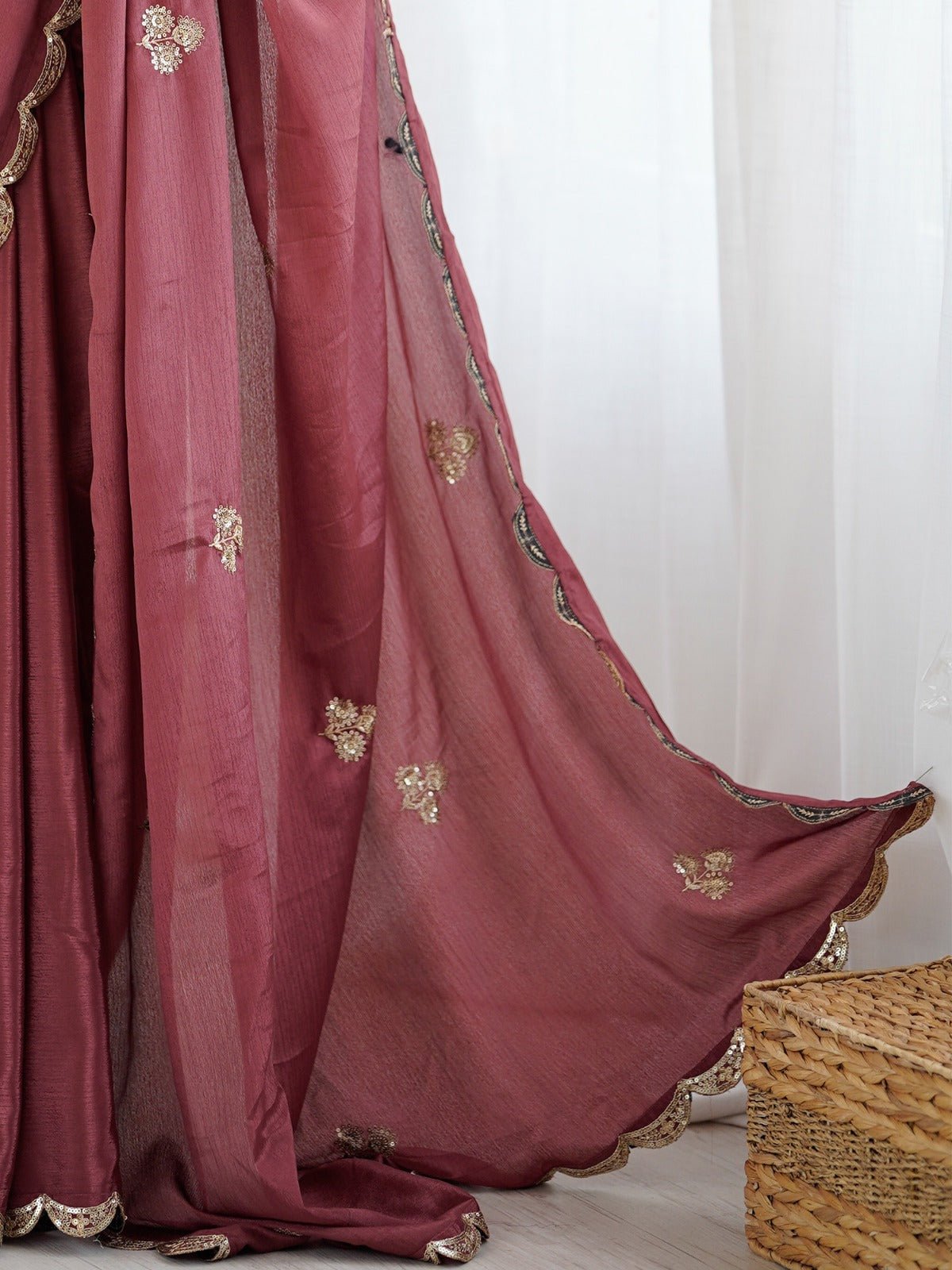 Dusty Rose Chiffon Saree - Ressa