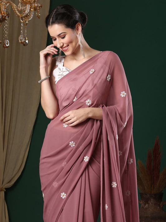 Dusty Rose Georgette Saree - Ressa