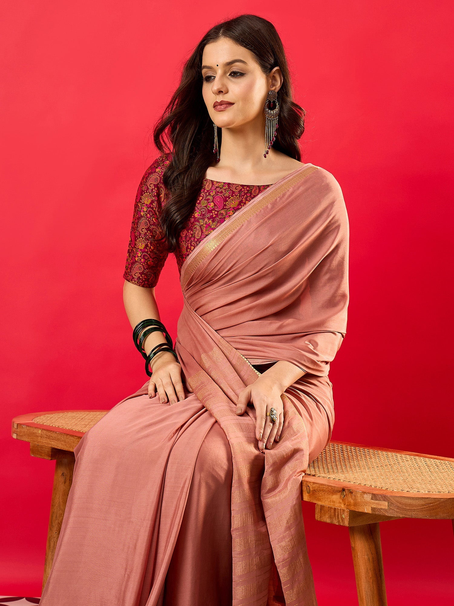 Dusty Rose Mysore Silk Saree - Ressa
