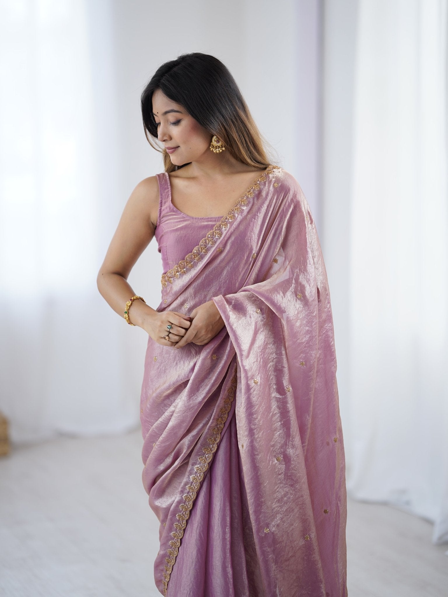 Dusty Rose Paper Silk Saree - Ressa