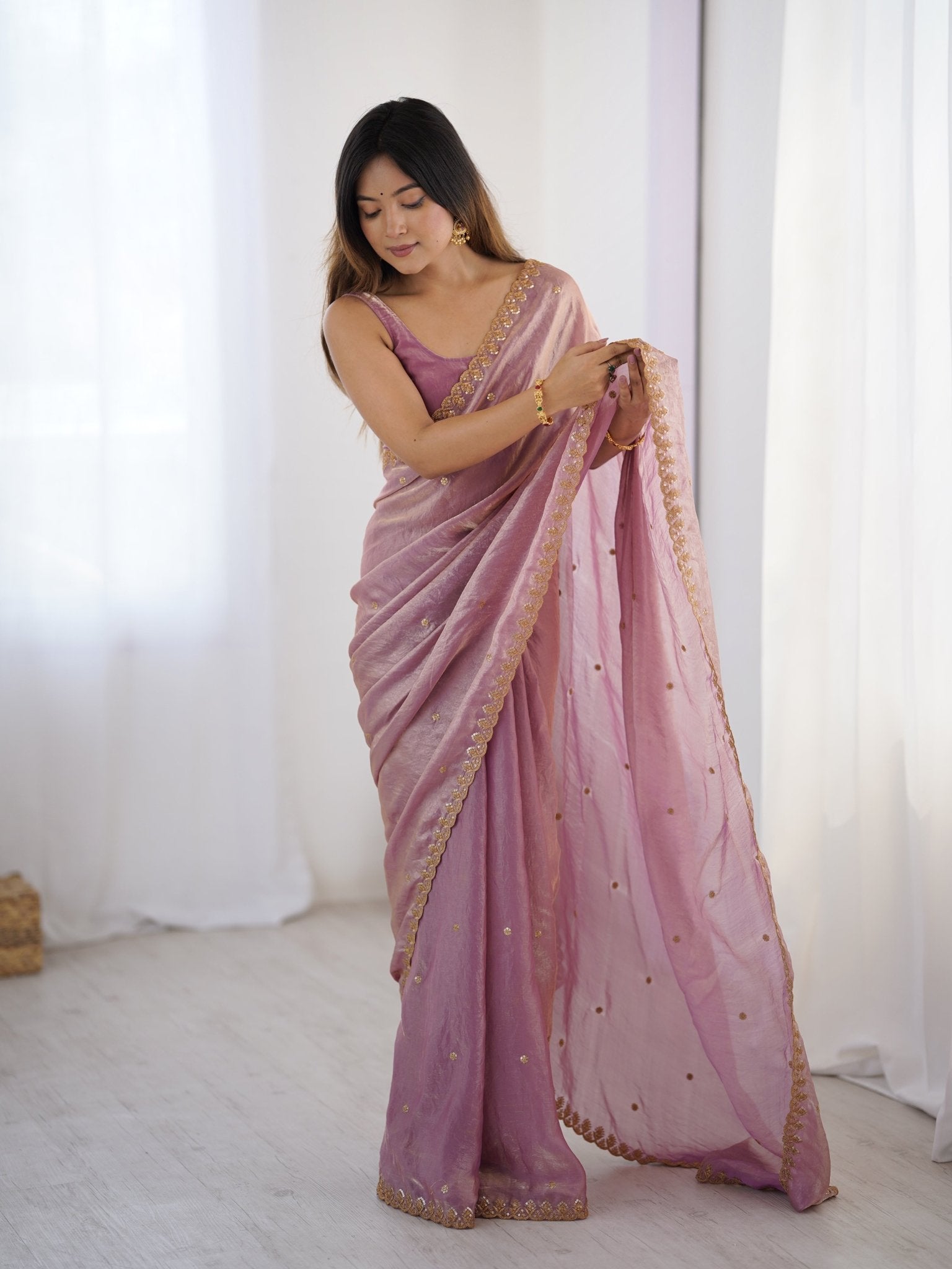 Dusty Rose Paper Silk Saree - Ressa