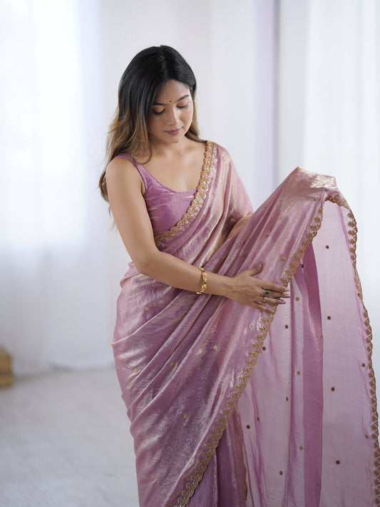 Dusty Rose Paper Silk Saree - Ressa