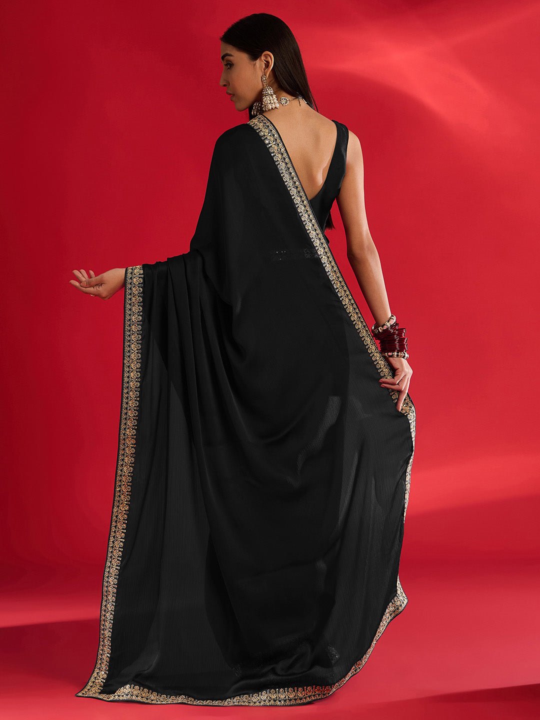 Elegant Black Silk Blend Saree - Ressa