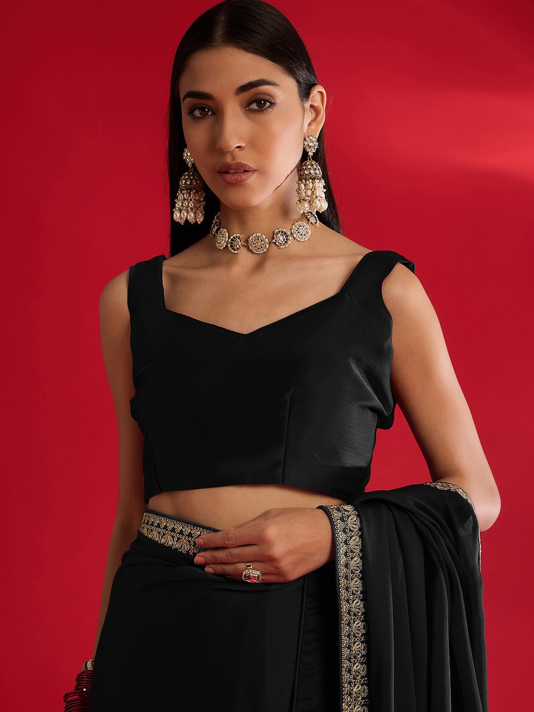 Elegant Black Silk Blend Saree - Ressa