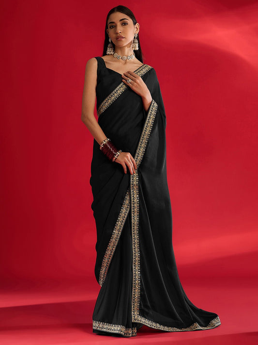 Elegant Black Silk Blend Saree - Ressa