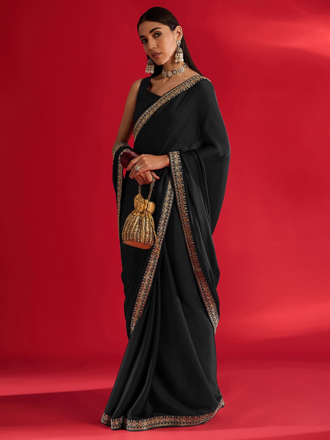 Elegant Black Silk Blend Saree - Ressa