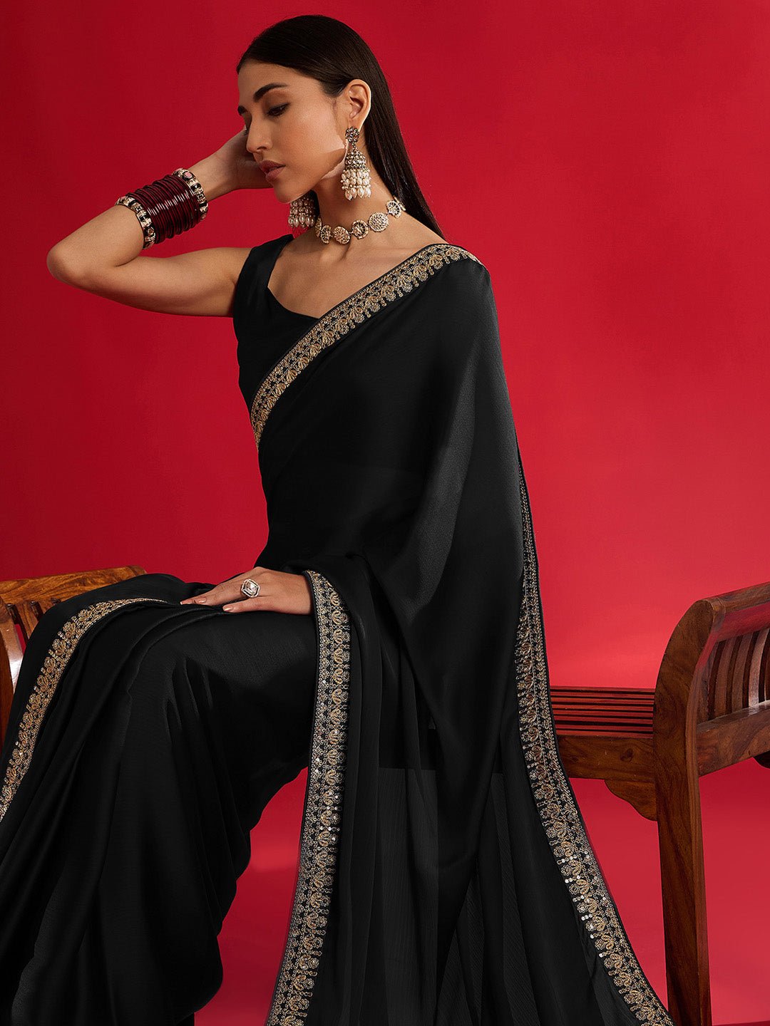 Elegant Black Silk Blend Saree - Ressa