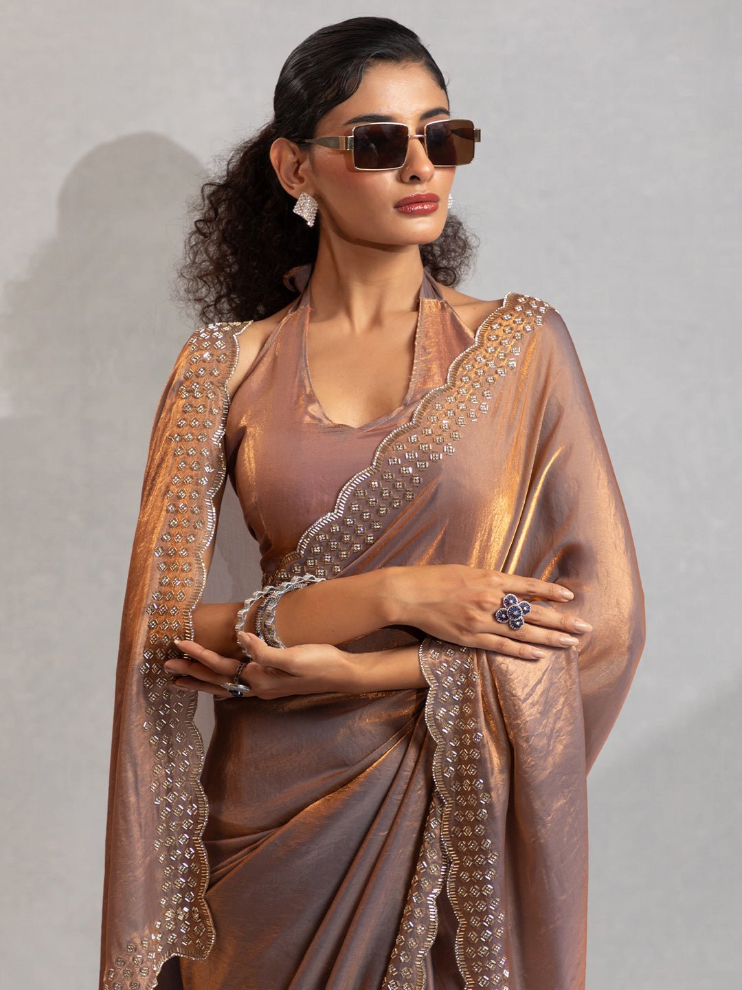 Elegant Copper Silk Blend Saree - Ressa
