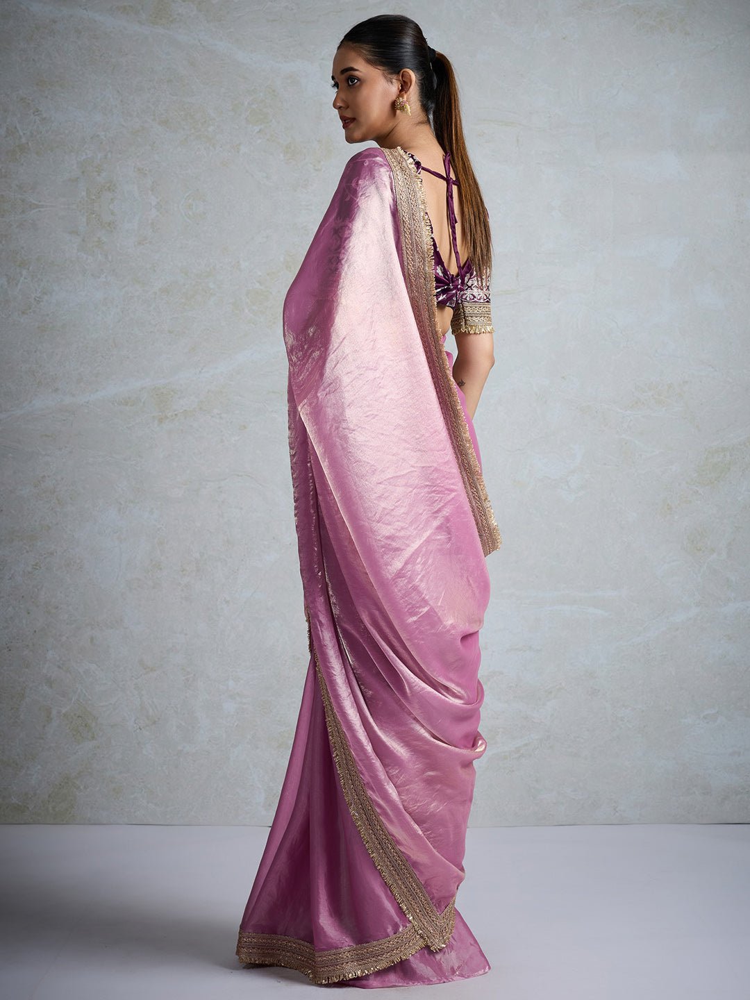 Elegant Dusty Lavender Silk Blend Saree - Ressa
