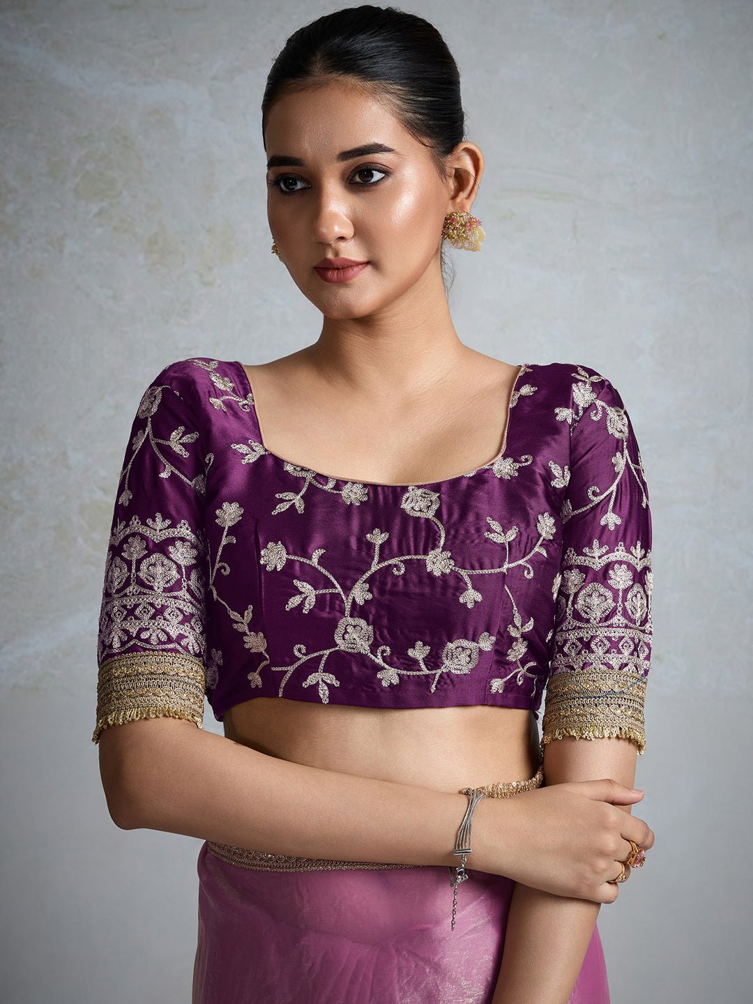 Elegant Dusty Lavender Silk Blend Saree - Ressa