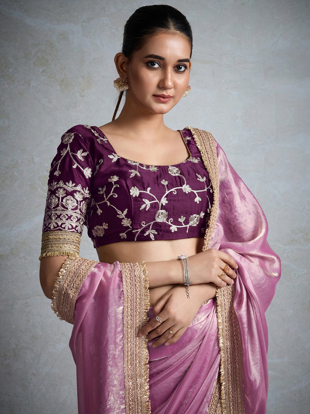 Elegant Dusty Lavender Silk Blend Saree - Ressa
