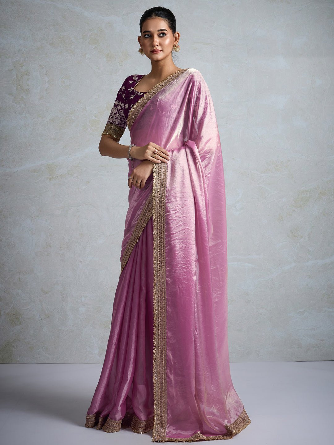 Elegant Dusty Lavender Silk Blend Saree - Ressa