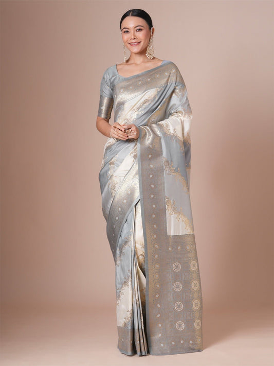 Elegant Light Grey-Blue Banarasi Silk Saree - Ressa