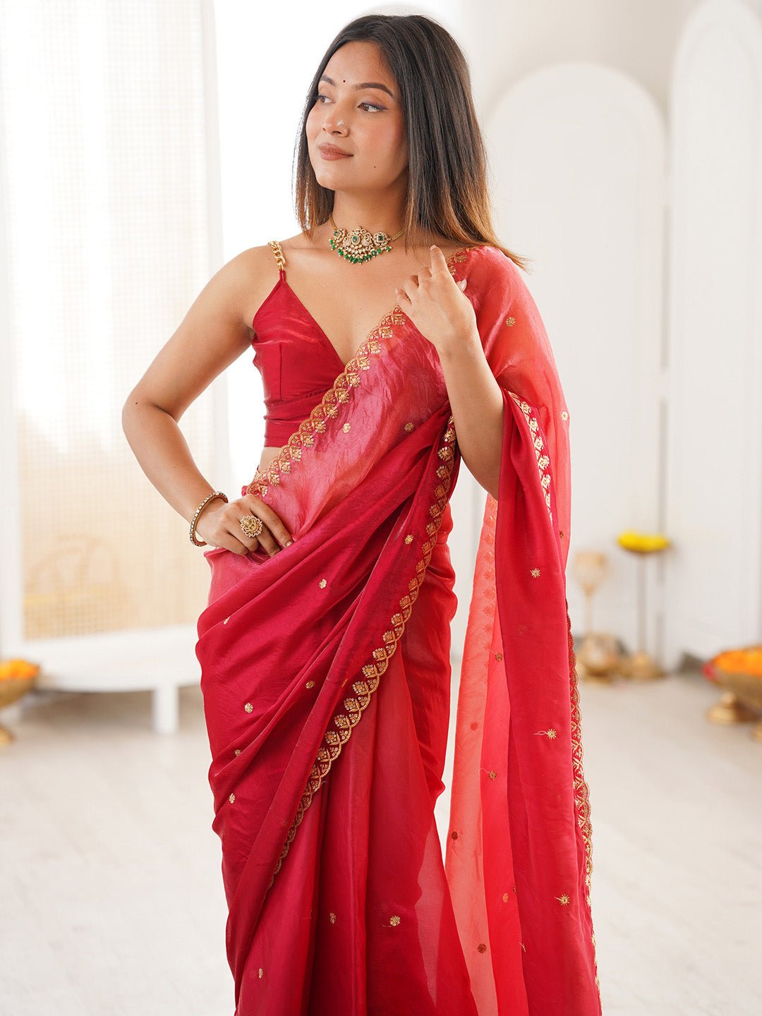 Elegant Maroon Silk Blend Saree - Ressa