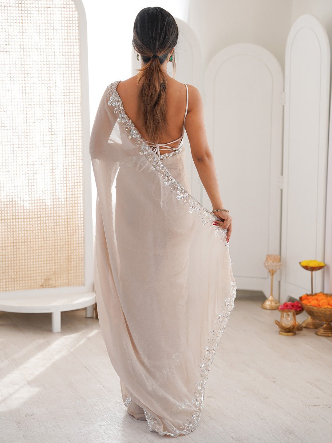 Elegant Off-White Polyester Saree - Ressa