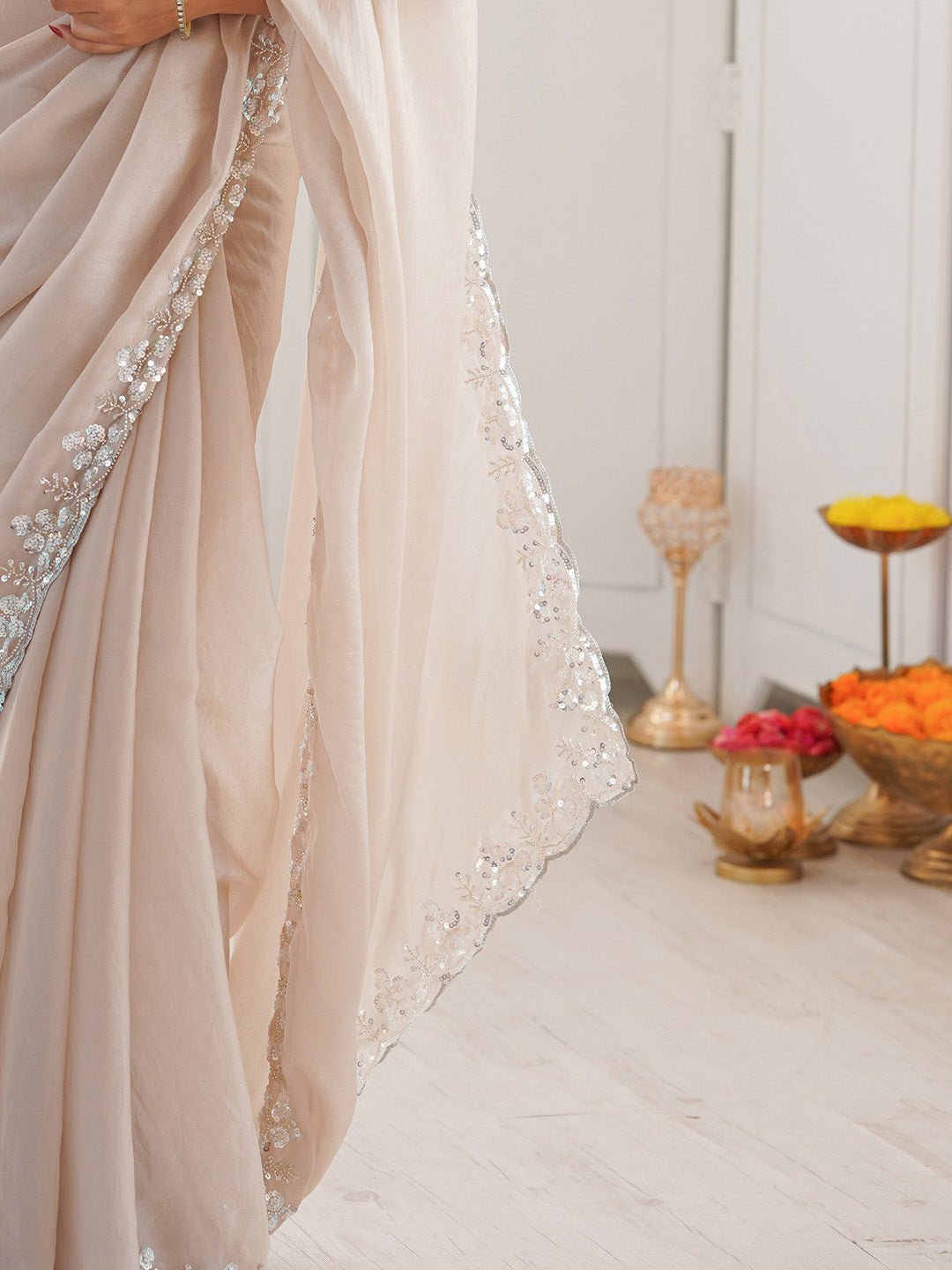 Elegant Off-White Polyester Saree - Ressa