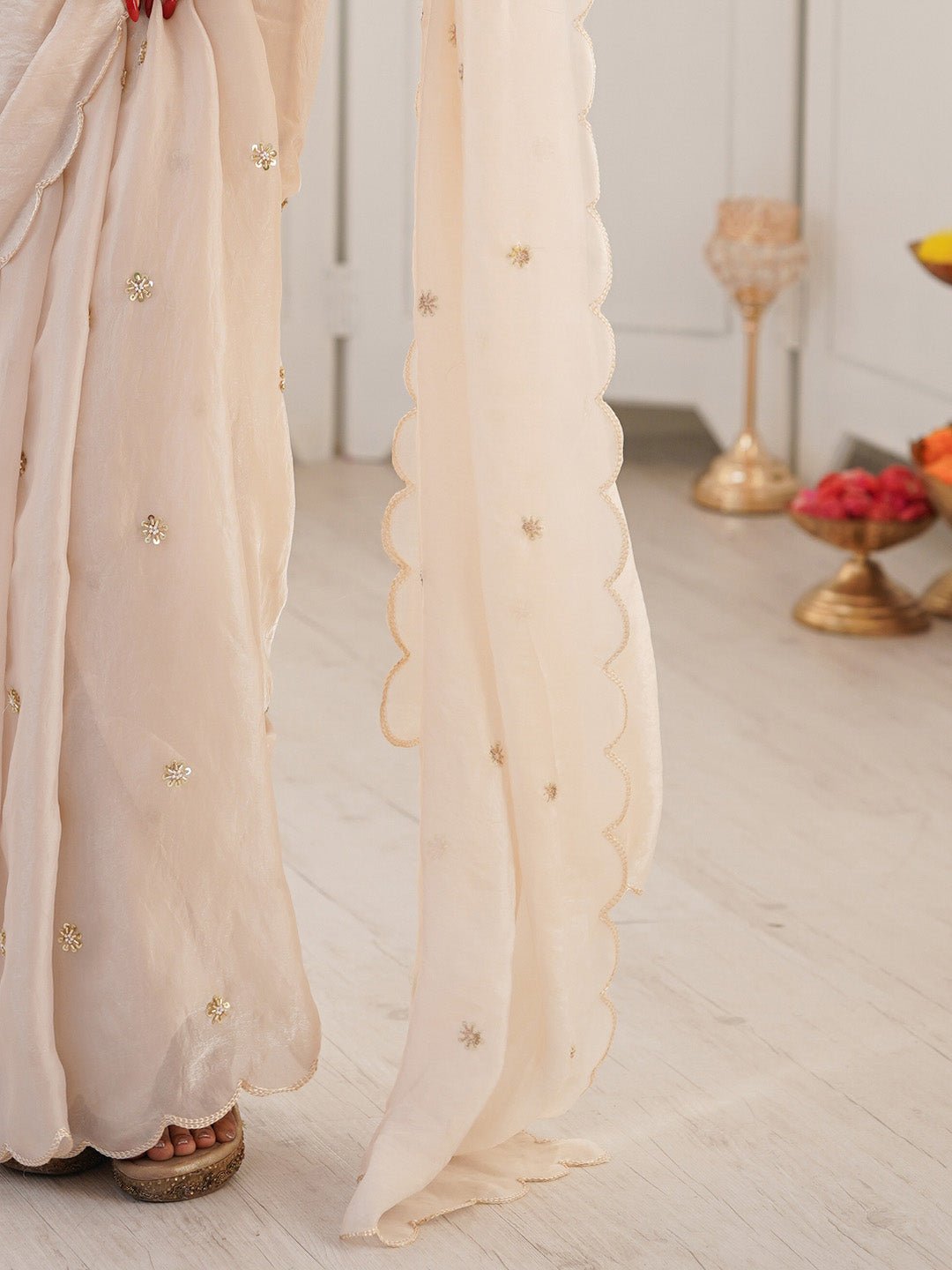 Elegant Off-White Polyester Saree - Ressa