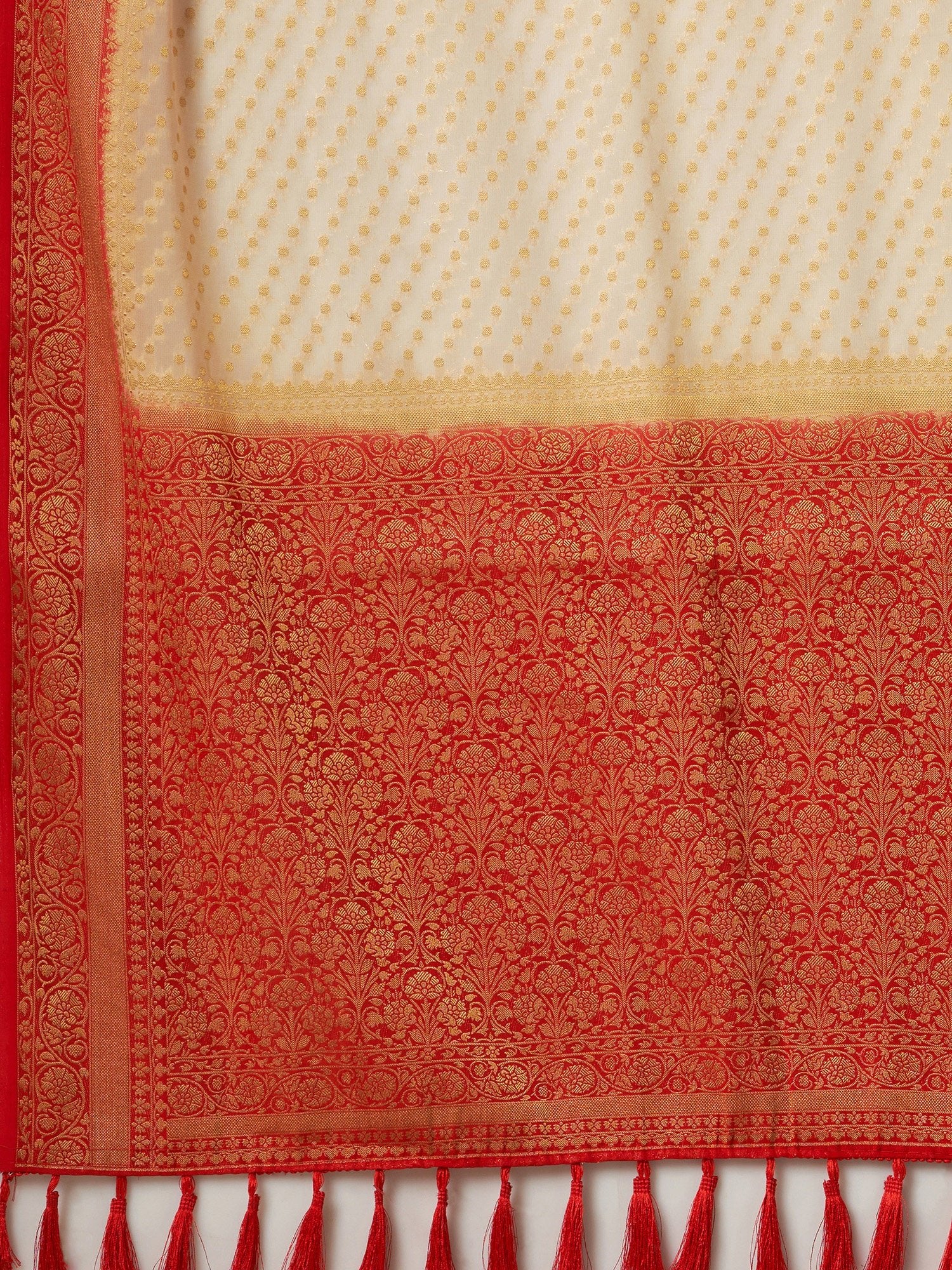 Elegant Off-White & Red Banarasi Silk Saree - Ressa