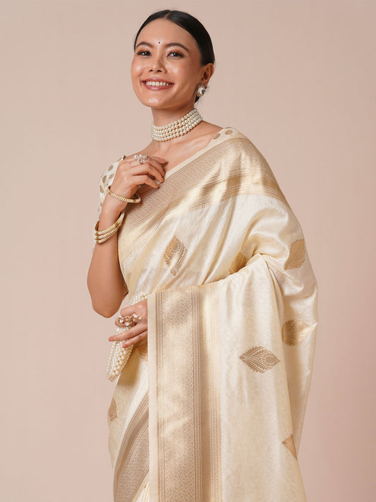 Elegant Off-White Silk Blend Zari Woven Saree - Ressa