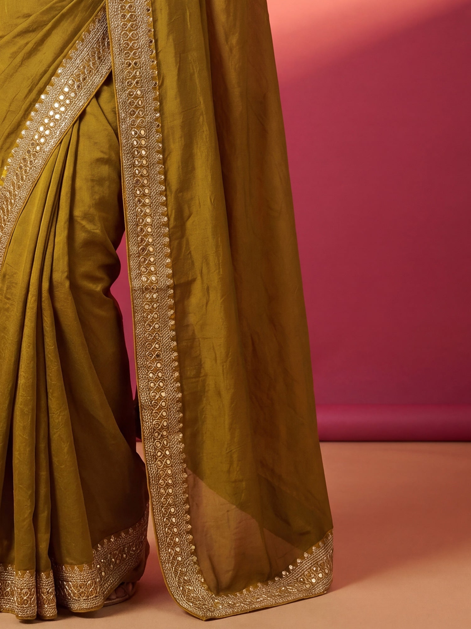 Elegant Olive Mustard Green Saree - Ressa