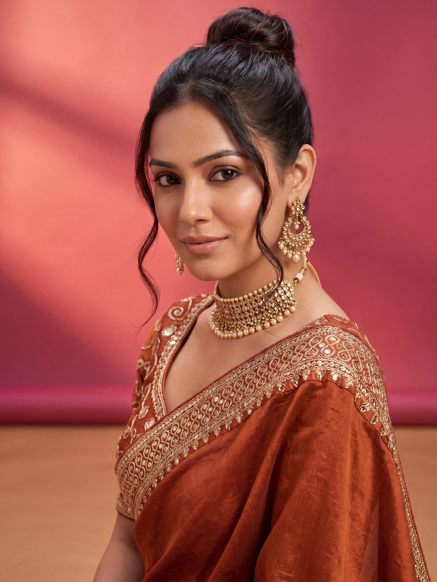 Elegant Rust Terracotta Silk Georgette Saree - Ressa