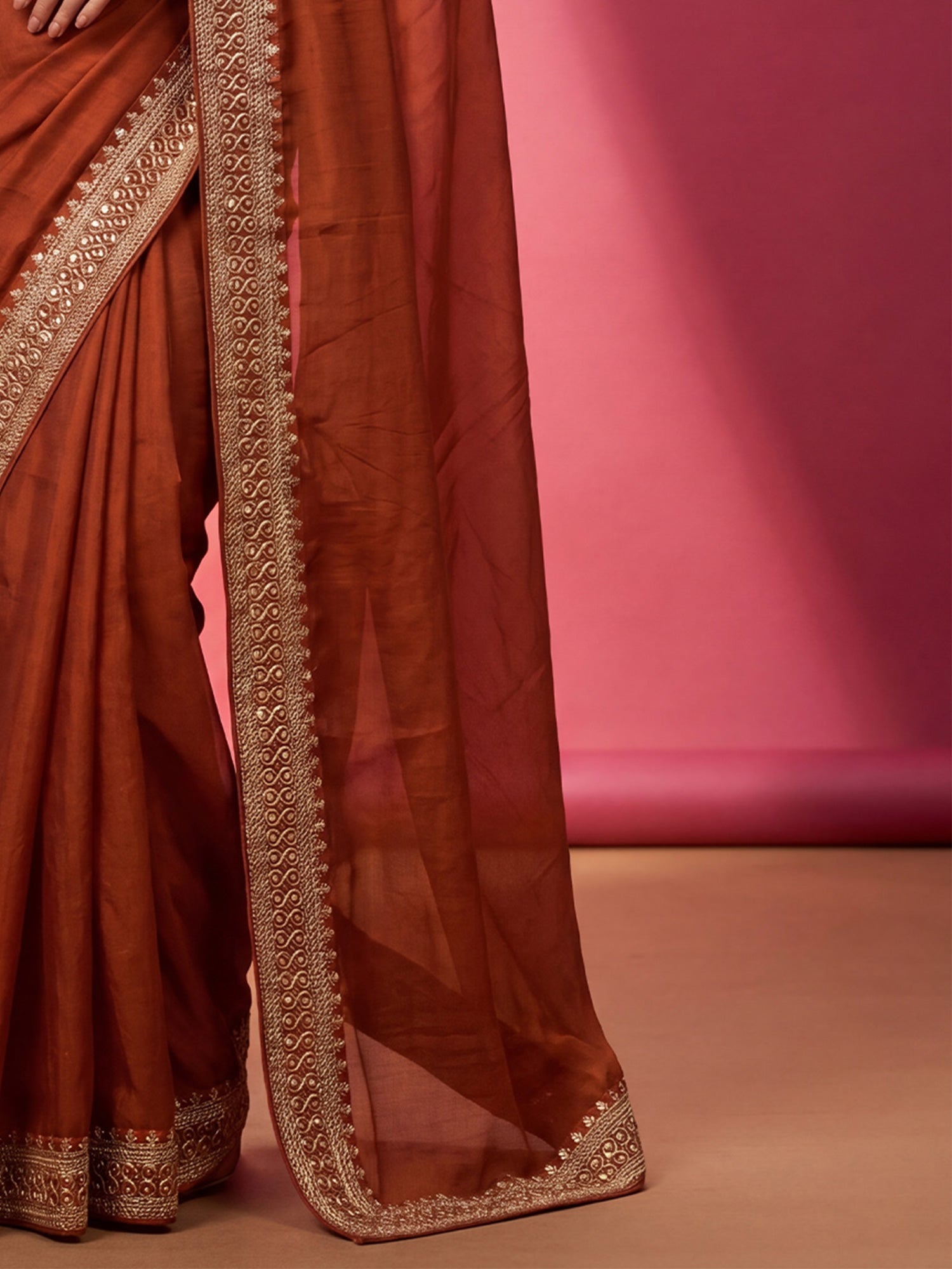 Elegant Rust Terracotta Silk Georgette Saree - Ressa