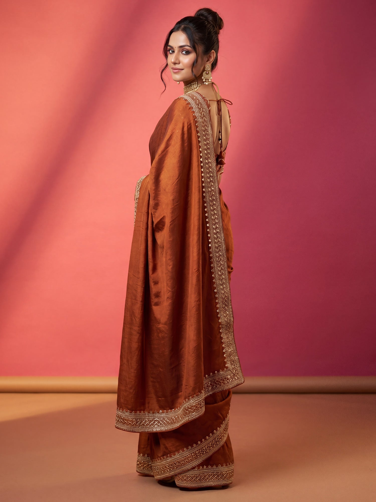 Elegant Rust Terracotta Silk Georgette Saree - Ressa
