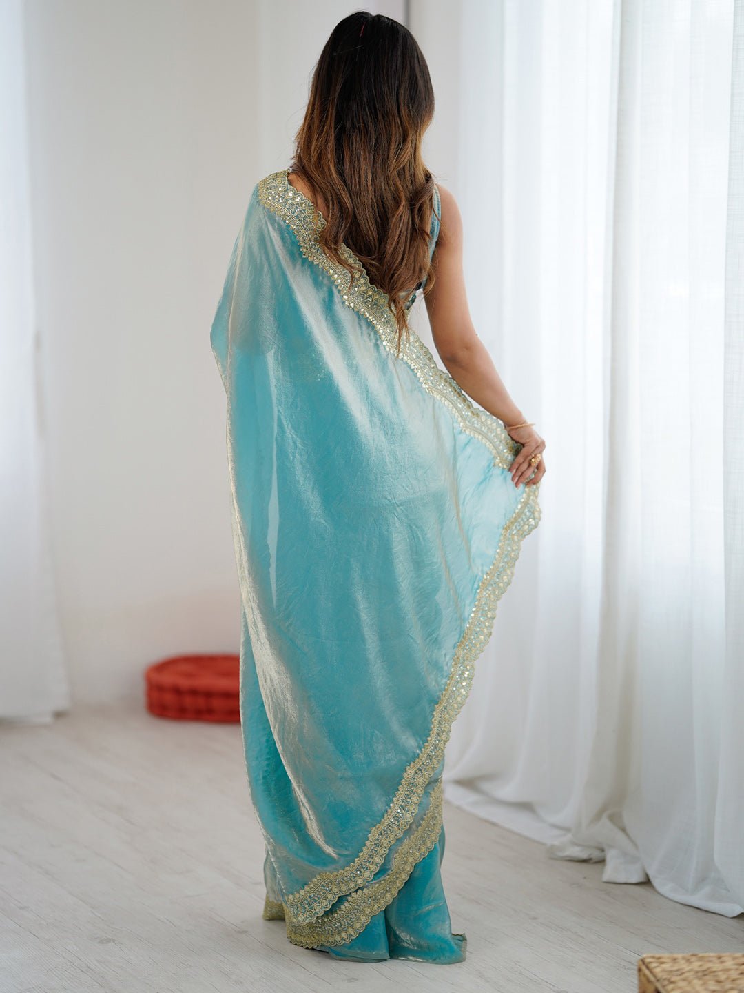 Elegant Turquoise Silk Blend Saree - Ressa