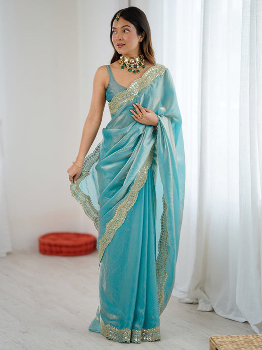 Elegant Turquoise Silk Blend Saree - Ressa