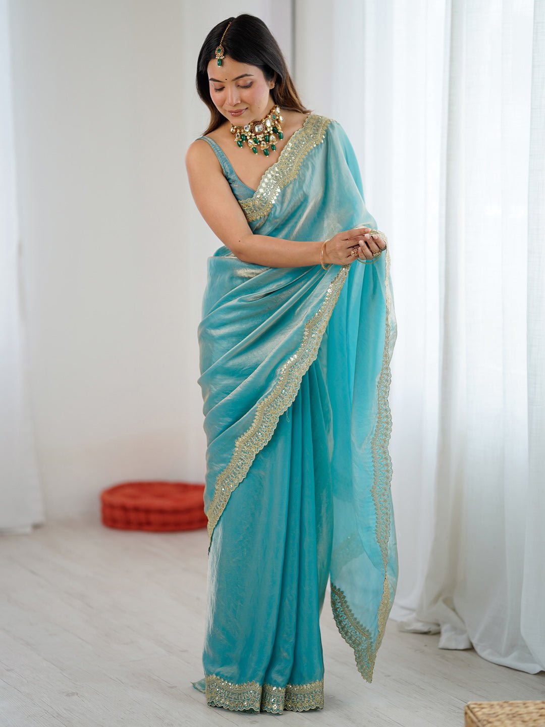 Elegant Turquoise Silk Blend Saree - Ressa
