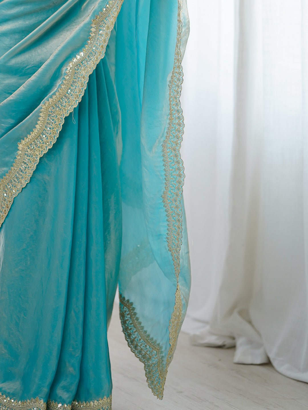 Elegant Turquoise Silk Blend Saree - Ressa