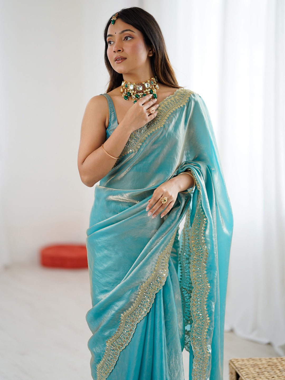 Elegant Turquoise Silk Blend Saree - Ressa