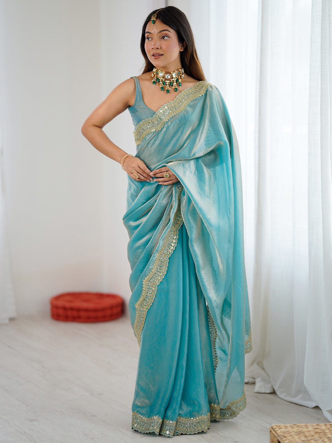 Elegant Turquoise Silk Blend Saree - Ressa