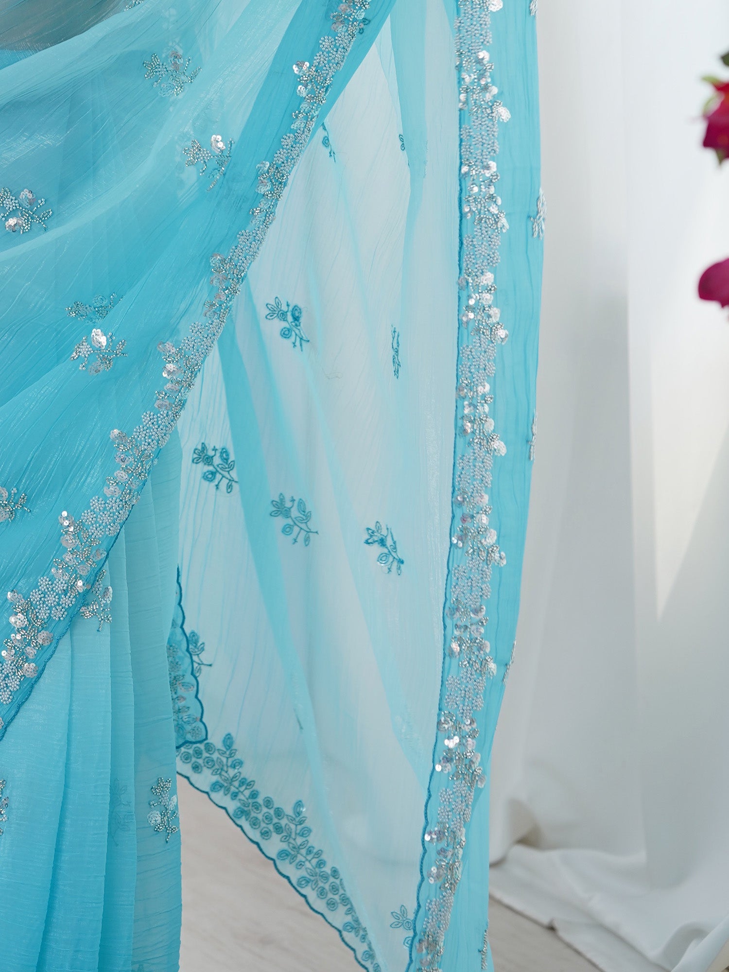 Embellished Beads and Stones Pure Chiffon Designer Saree - Ressa
