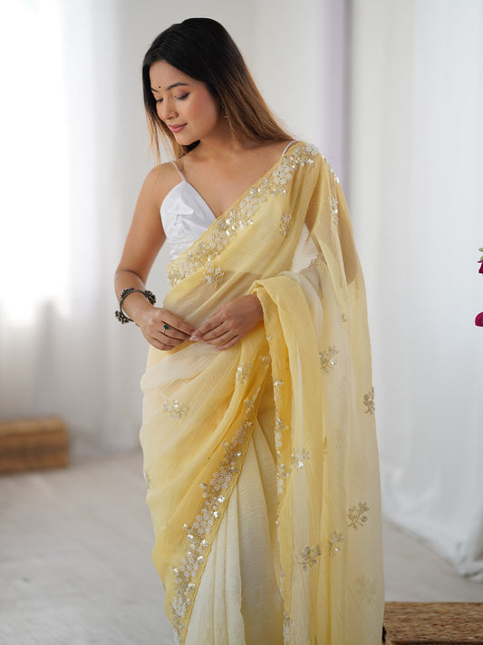 Embellished Beads and Stones Pure Chiffon Saree - Ressa