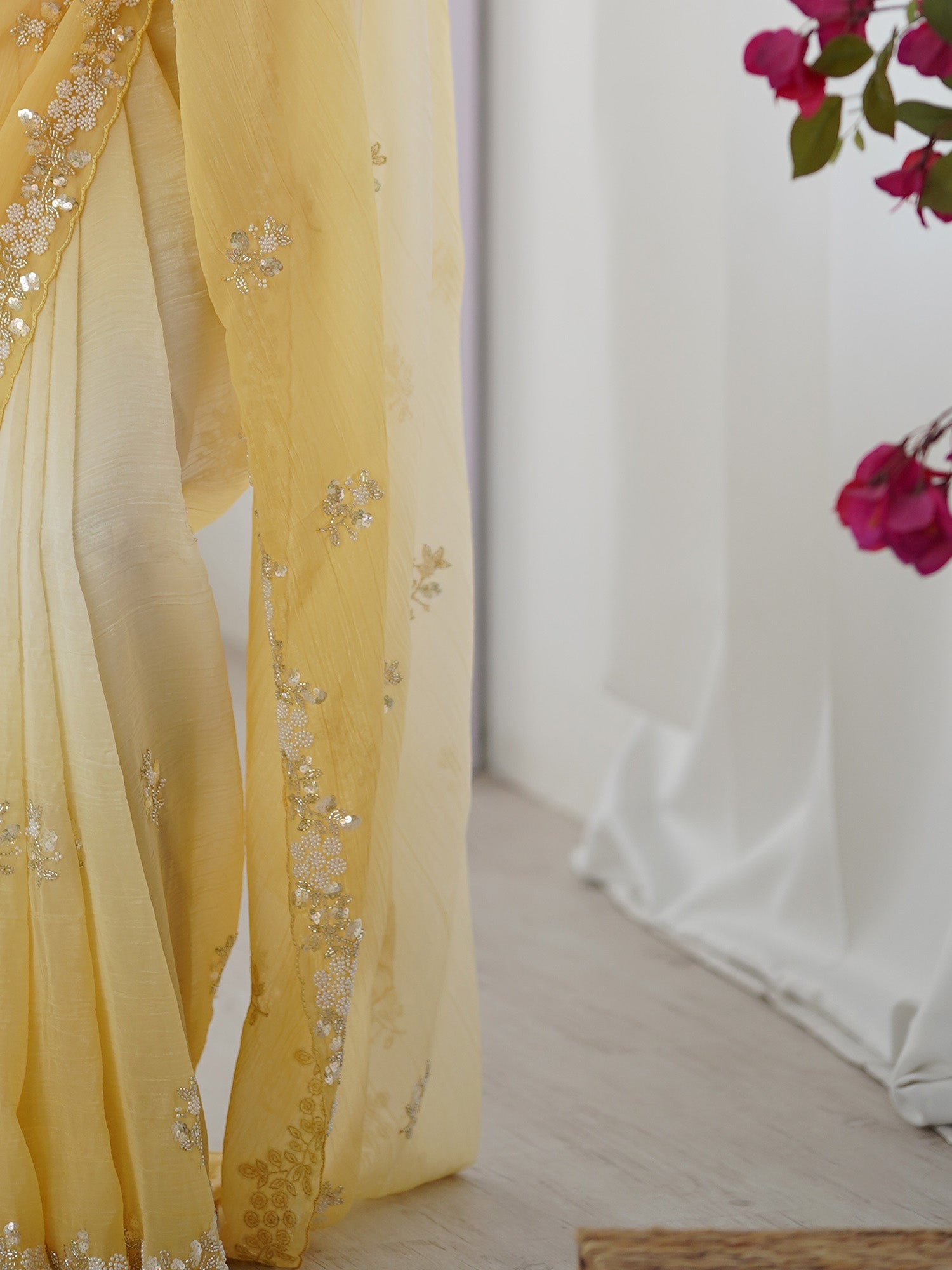Embellished Beads and Stones Pure Chiffon Saree - Ressa