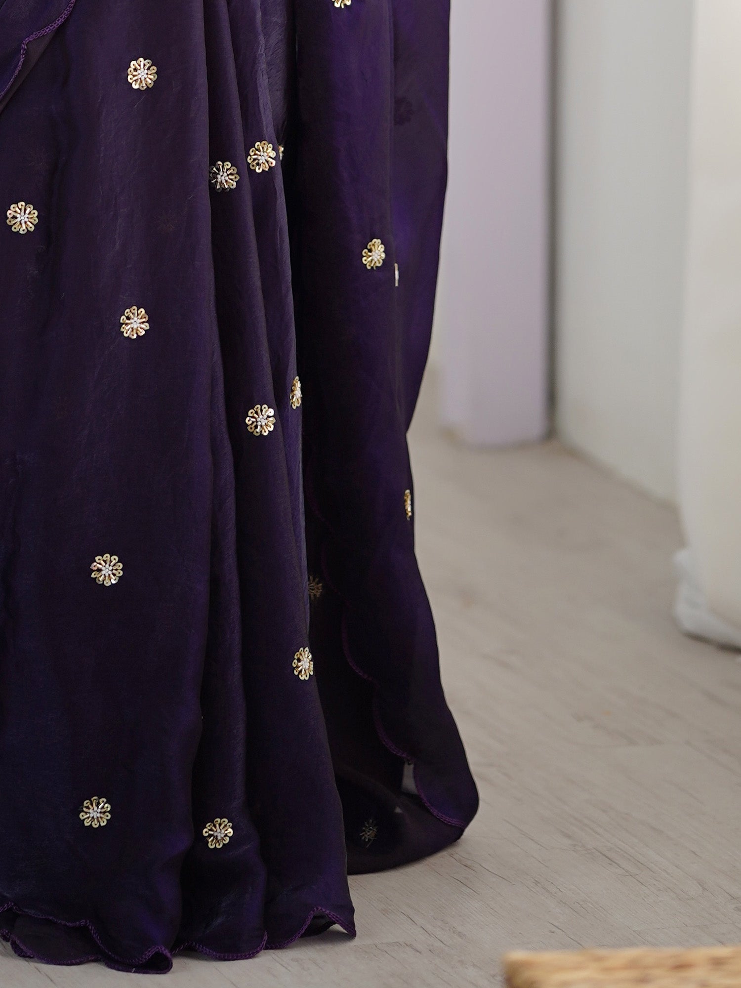 Embellished Beads and Stones Saree with Scallop Border - Ressa