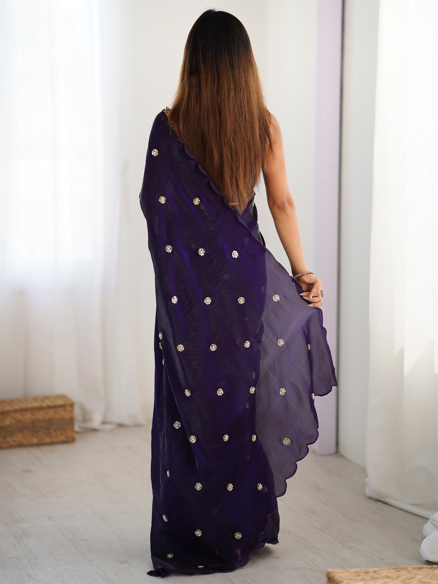 Embellished Beads and Stones Saree with Scallop Border - Ressa