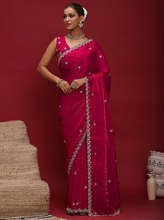 Embellished Beads and Stones Satin Saree - Ressa