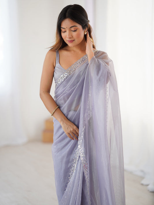 Embellished Border Sequinned SuperNet Saree - Ressa